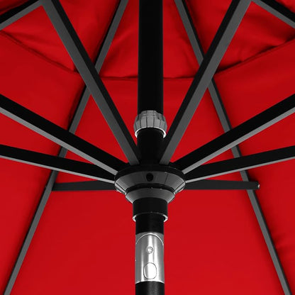 California Umbrella 12-Year-Non-Fading, 9Ft Premium Sunbrella Patio Umbrella, Hand-Crank, Button-Tilt, Black Frame, Jockey Red Fabric