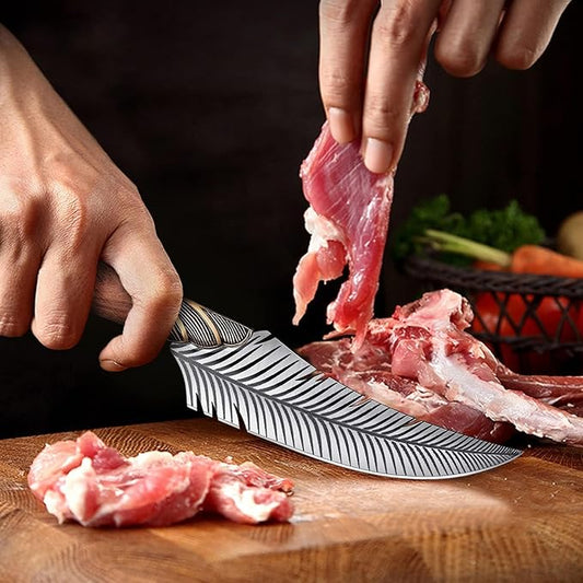 Dream Reach Feather Viking Boning Knife, 6 Inch Professional Viking Knife Meat Cleaver Full Tang with Sheath Gift Box for Outdoor Camping Thanksgiving Christmas Gifts for Men Women