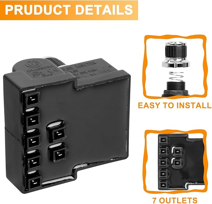 7 Outlet Pulse Igniter DHL-128-7Q for Nexgrill 720-0898 720-0896B 720-0896X 720-0896C 720-0896A Replacement Parts, Nexgrill Deluxe 6 Burner 2001648000AW Tact Push Button Replacement Igniter Parts