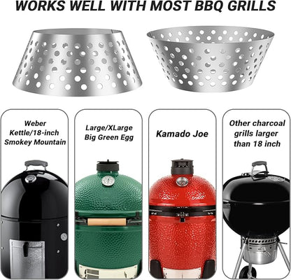 Skyflame BBQ Stainless Steel Charcoal Basket, Briquet Holder Kettle Grill Accessories Compatible with Weber Kettle 22 26.75 WSM XL Big Green Egg/Kamado - Updated Hollow Holes Design
