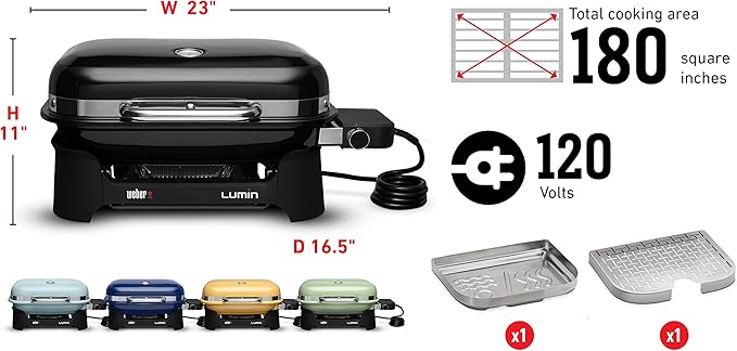 Weber Lumin Compact Electric Grill, Light Green, with Lumin Compact Grill Stand