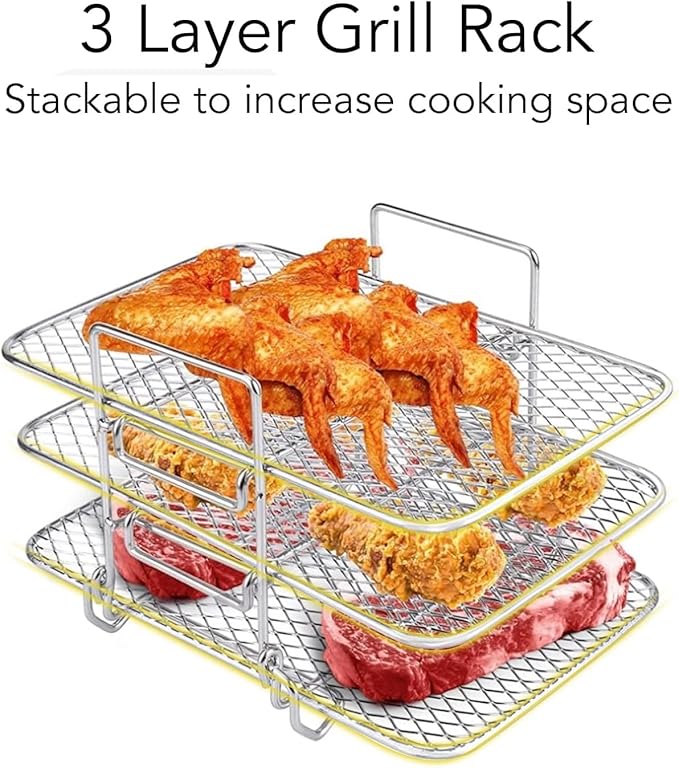 3 Layer Baking net Air Fryer Rack fit for 304 Stainless Steel Multi Layer Dehydrator Rack Toast Rack Accessories Crisp Lid Air Fryer 4.2qt Above