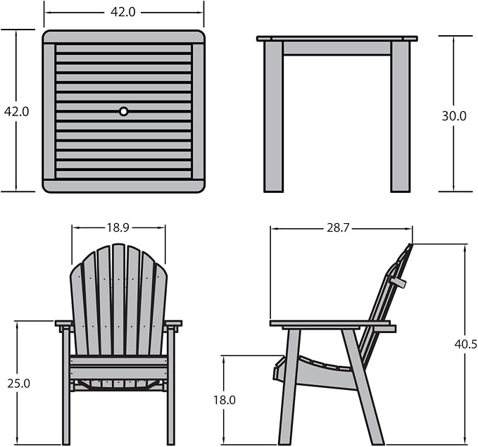 Highwood AD-DNA44-FBE Hamilton 5-Piece Square Dining Set, 42” x 42”, Federal Blue