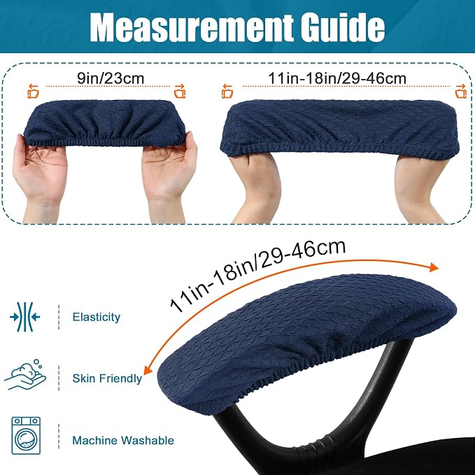 Smiry Office Computer Chair Armrest Covers, 2PCs Anti-dust Arm Rest Pad | Removable Washable Desk Chair Arm Pad Covers, Navy