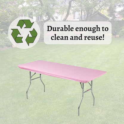 6' Rectangle Plastic Table Covers 30" x 72", Bundle of 5 (Pink)