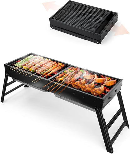 Kizmyee Portable BBQ Barbecue Grill, Foldable & Retractable BBQ Grill | Compact for Travel & Expandable for Multi-Person Use, for Outdoor Camping Picnic Backyard Travel