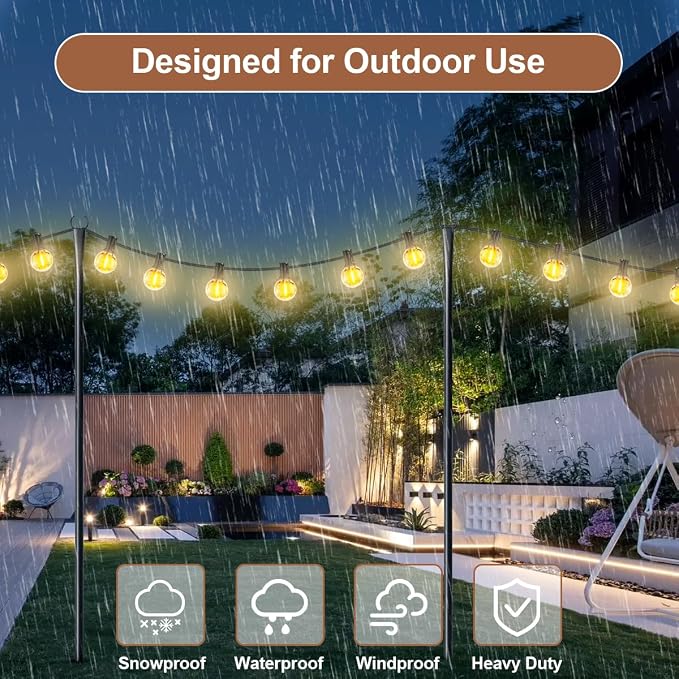 8 Pack String Light Poles for Outside, Upgraded Heavy-Duty Metal Poles for Outdoor String Lights with Fork, Adjustable Lighting Hanging Accessories for Patio Decor Pergola Backyard Garden Decorations
