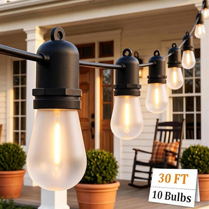S14 Outdoor String Lights 30FT, 11 Frosted LED Bulbs, Black Wire | Connectable Commercial Grade Patio Lights, UL Listed, IP65 Waterproof, 2700K Shatterproof Bulbs, for Backyard, Porch, Bistro