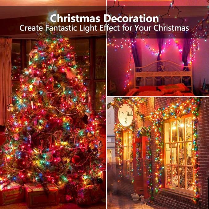 BrizLabs Colored Christmas Lights, 69.6ft 300 Count Christmas Tree Lights | Connectable; UL Certified; Multicolored Incandescent Xmas Light Mini Light String for Indoor Outside Holiday Home Decoration