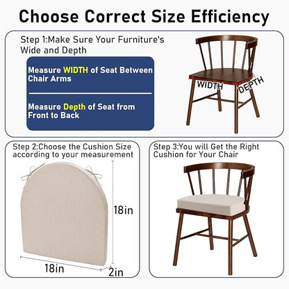 Topotdor Outdoor Chair Cushions Set of 2, Waterproof Patio Chair Cushions for Outdoor Furniture, Round Corner Seat Chair Pads with Ties for Patio Garden Dining Office, 18"x18"x2", Beige