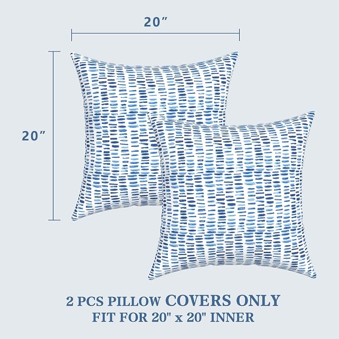 LVTXIII Outdoor Pillow Covers 20x20 Inch, 2 Pack Large Square Throw Pillow Cases, Fade-Resistant Cushion Covers for Patio Furniture Sofa, Garden Porch, A Pebble Blue