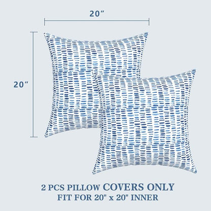 LVTXIII Outdoor Pillow Covers 20x20 Inch, 2 Pack Large Square Throw Pillow Cases, Fade-Resistant Cushion Covers for Patio Furniture Sofa, Garden Porch, A Pebble Blue