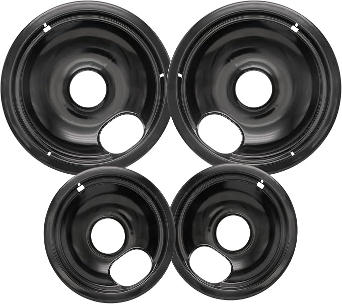 Stove Drip Pan for Electric Stove Top, Compatible with Frigidaire 10% Energy Save by Enamel Spraying Prevent Bending and Rust Includes a Set of 4 Oven Burner Drip Pans, Black