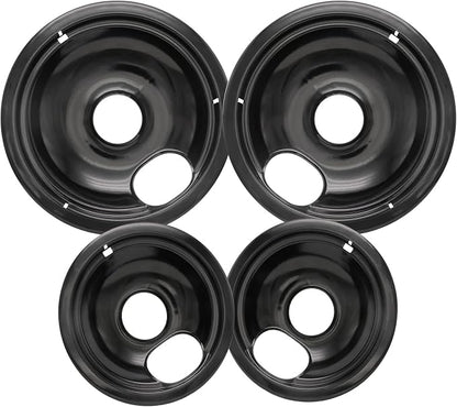 Stove Drip Pan for Electric Stove Top, Compatible with Frigidaire 10% Energy Save by Enamel Spraying Prevent Bending and Rust Includes a Set of 4 Oven Burner Drip Pans, Black