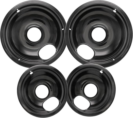 Stove Drip Pan for Electric Stove Top, Compatible with Frigidaire 10% Energy Save by Enamel Spraying Prevent Bending and Rust Includes a Set of 4 Oven Burner Drip Pans, Black