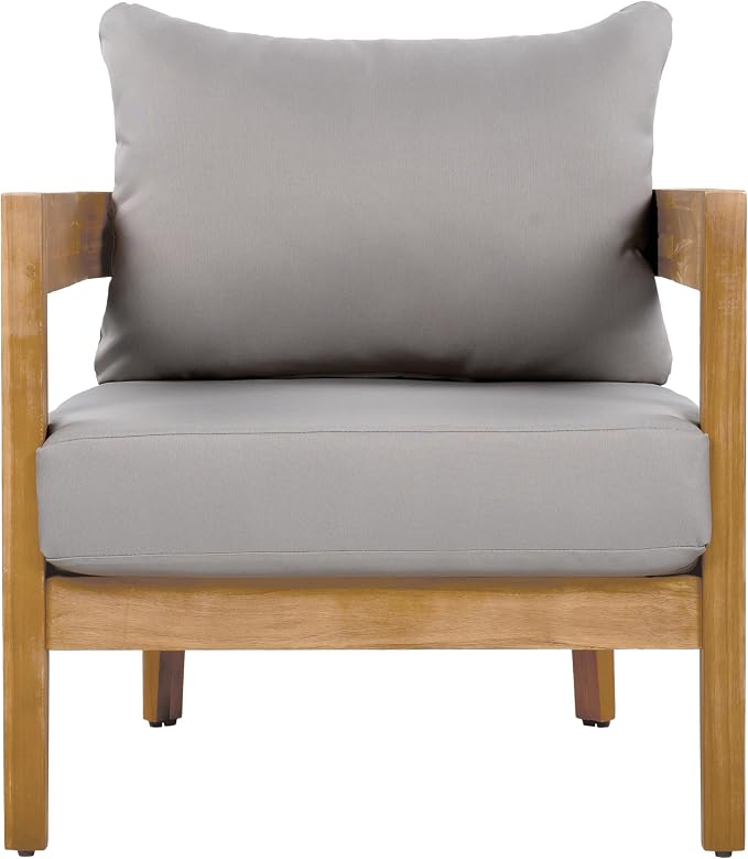 Christopher Knight Home Nadine Acacia Wood Club Chairs Set of 2, Outdoor Accent Chair, Tub Shape Design Armchair, Comfort Cushion Seating, Slat Open Back Reading Sofa for Balcony Garden, Teak+Gray