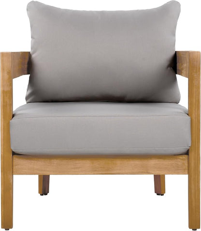 Christopher Knight Home Nadine Acacia Wood Club Chairs Set of 2, Outdoor Accent Chair, Tub Shape Design Armchair, Comfort Cushion Seating, Slat Open Back Reading Sofa for Balcony Garden, Teak+Gray