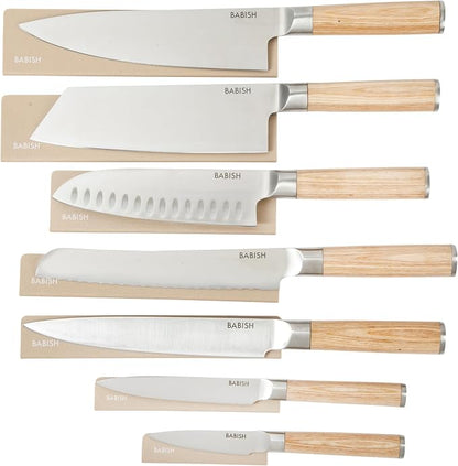 Babish 14-Piece Full Tang Forged Light Pakka Wood Kitchen Knife Set – High-Carbon 1.4116 German Steel Cutlery with Protective Sheaths – Professional Chef Knife Set