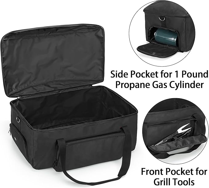 samdew Barbecue Grill Cover Compatible with Weber Q1400 Electric Grill, Outdoor Grill Storage Carry Bag Compatible with Weber Q1000 Q1200 Propane Gas Grill, Bag Only