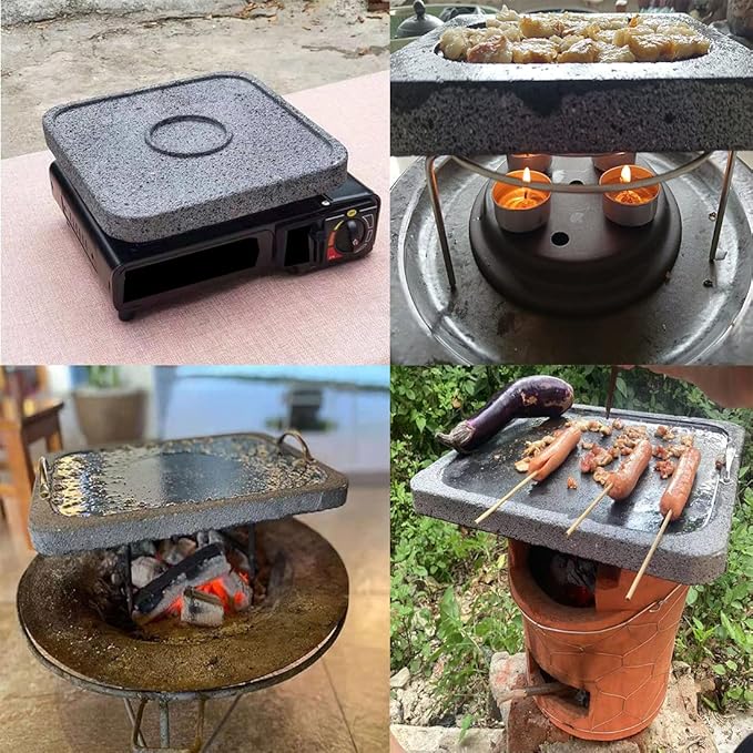 WANLIAN Lava Grill Steak Stone,Grilling Stone,Tabletop Grill Cooking Stone,11.8x7.9 x1in Grilling Plate for Oven and Barbecue Cooking Meat,Fish,Vegetable and Pizza