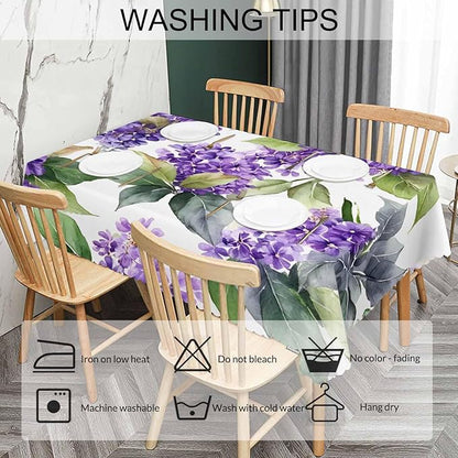Violet Tablecloth for Rectangle Tables, 52"X70", Watercolor Violet Flowers, Purple, Picnic Table Cover, Indoor/Outdoor, Stain & Wrinkle Resistant