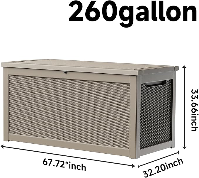 Pepe Tee Waterproof Resin Deck Box, Outdoor Storage Bin for Patio Furniture Cushions, All-Weather Garden Organizer & Seating Bench, Coffee