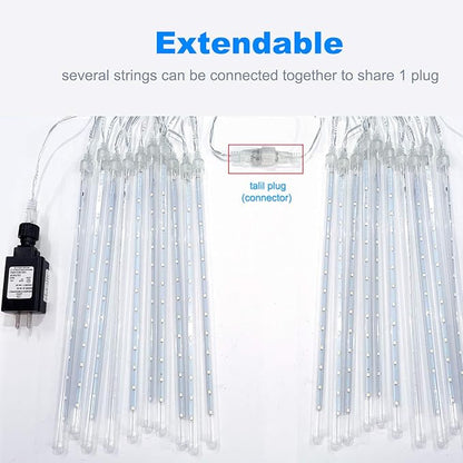 Aluan Christmas Lights Outdoor Meteor Shower Rain Lights, 40cm/16inch 10 Tubes 360 LEDs Waterproof Falling Rain Hanging Light with UL Plug for Christmas Holiday Party Home Garden Tree Decor, Blue