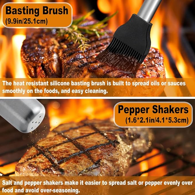 POLIGO 28Pcs Grilling Accessories in Bag with Meat Injector, Barbecue Claws, Mats, Thermometer for Smoker, Camping BBQ Grill Utensil Set Dad Gift for Fathers Day Birthday Grilling Gifts for Men Silver