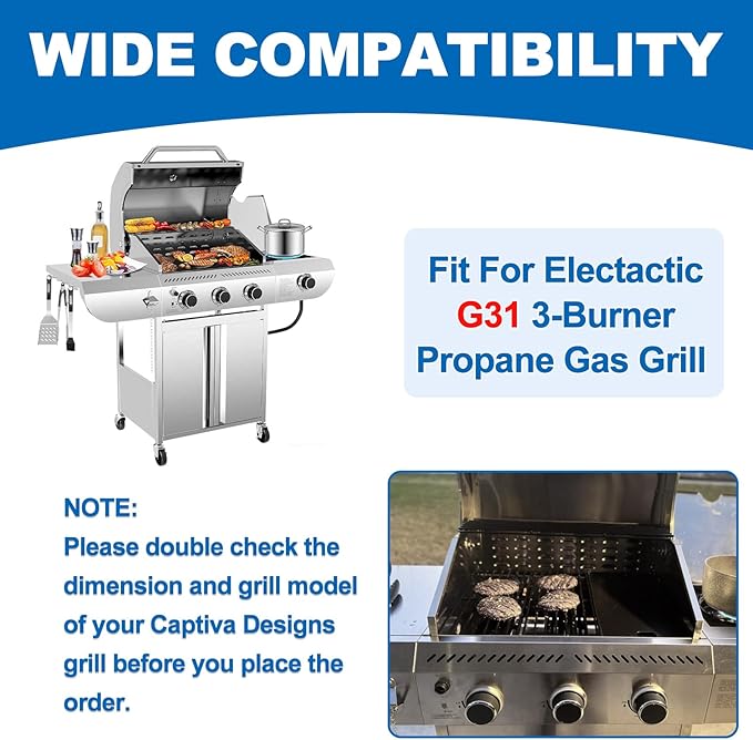 SafBbcue Grill Replacement Parts Kit for Tray for Electactic 3-Burner Propane Gas Grill, Porcelain Steel Heat Plates and Grill Burners for Electactic G31PRO Replacement Parts
