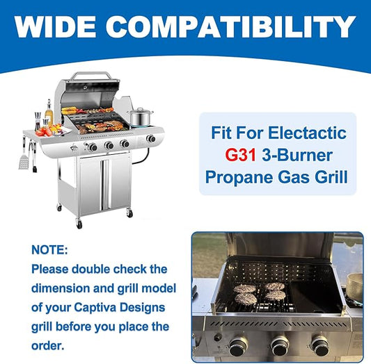 SafBbcue Grill Replacement Parts Kit for Tray for Electactic 3-Burner Propane Gas Grill, Porcelain Steel Heat Plates and Grill Burners for Electactic G31PRO Replacement Parts
