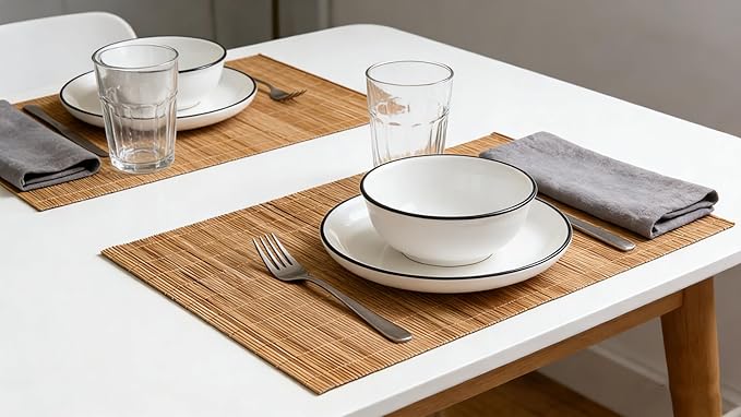 Dining Table Placemat, Heat-Resistant Place Mat Stain Resistant Anti-Skid Washable Bamboo Table Mat Placemat Kitchen Table mat