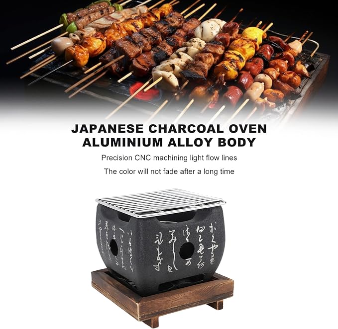 Japanese Style Barbecue Grill Portable Food Charcoal Stove BBQ Plate Household Barbecue Tools Accessories, for Backyard BBQs, Camping Adventures, and Family Gatherings (19.5x18cm / 7.7x7.1in)
