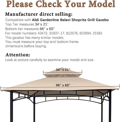 SCOCANOPY Grill Replacement Canopy BBQ Gazebo Top Compatible with Aldi Gardenline Belavi Shoprite Grill Gazebo,for Model Number: 43472,812576,822694,31937-17,21581,(Light Beige)