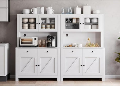 IDEALHOUSE 63" Kitchen Pantry Cabinet with Drawers, Hutch Cabinet with Storage, Microwave Stand, Adjustable Shelves, Freestanding Tall Pantry Storage for Dining Room, Living Room, White