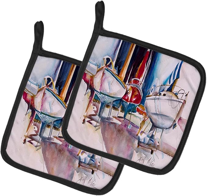 Caroline's Treasures JMK1240PTHD Dry Dock Sailboats Pair of Pot Holders Kitchen Heat Resistant Pot Holders Sets Oven Hot Pads for Cooking Baking BBQ, 7 1/2 x 7 1/2