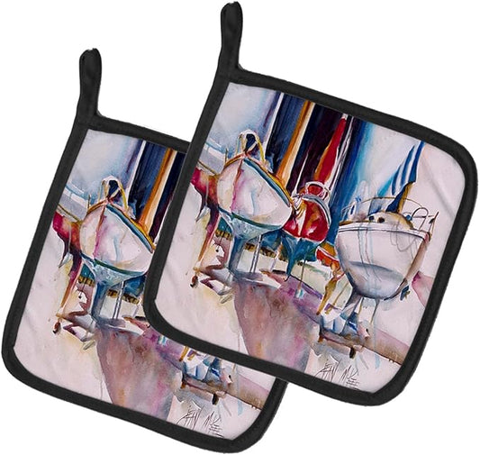 Caroline's Treasures JMK1240PTHD Dry Dock Sailboats Pair of Pot Holders Kitchen Heat Resistant Pot Holders Sets Oven Hot Pads for Cooking Baking BBQ, 7 1/2 x 7 1/2