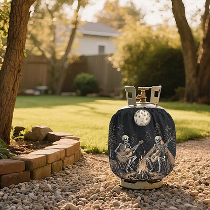 Camper Dual Propane Tank Cover -Skeleton Camping - Outdoor 600D Heavy Duty Waterproof Covers Fits Standard 20 lb Cylinder, 13.7'' x 16.5'' for Rv Trailer