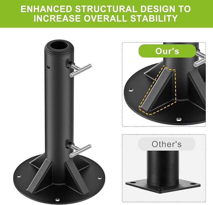 Dolibest Heavy Duty Deck Mount Umbrella Holder with Plastic Sleeve, Fully Welded Steel Patio Umbrella Base up to 2'' Poles, Outdoor Umbrella Stand for Patio Table, Balcony, Decks, Docks (Enhanced)