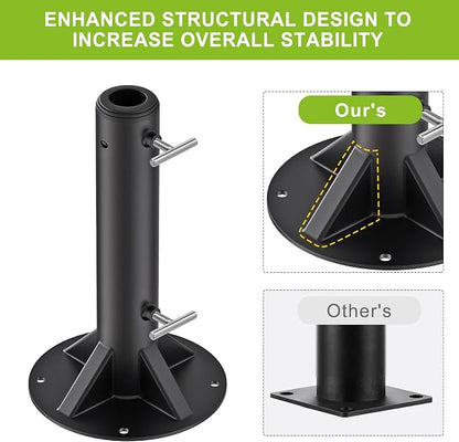 Dolibest Heavy Duty Deck Mount Umbrella Holder with Plastic Sleeve, Fully Welded Steel Patio Umbrella Base up to 2'' Poles, Outdoor Umbrella Stand for Patio Table, Balcony, Decks, Docks (Enhanced)
