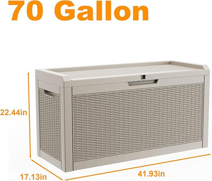 70 Gallon Waterproof Outdoor Storage Box,Deck Boxs for Outdoor and Indoor Use,Deck Storage Box for Picnic Supplies,Gardening Tools,Lockable and Easy to Install(Grey)