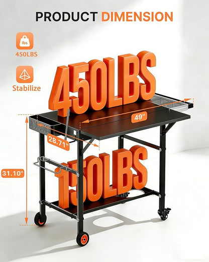 Outdoor Pizza Oven Table, Portable Pizza Oven Cart with Topping Station, Heavy Duty Grill Cart Table with Pizza Prep Station with Storage, Fit Ninja Cuisinart Gozney and Blackstone Griddle