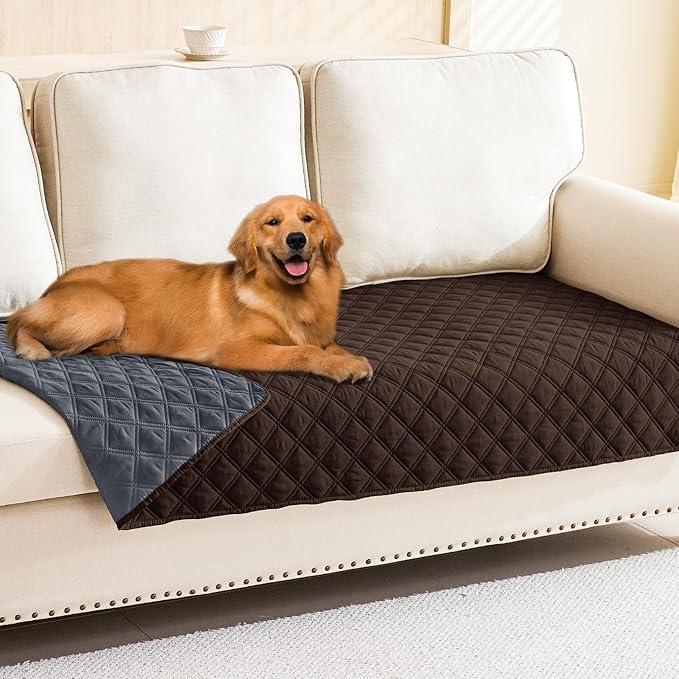 Smiry Waterproof Reversible Pet Couch Covers for Dogs | Pet Friendly, Soft Fabric, Washable Sofa Furniture Protector for Dogs Cat Kids, Checkered (30"x80", Chocolate/Dark Grey)