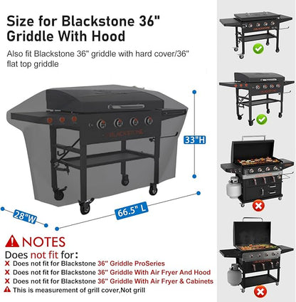 KINGLY Griddle Cover for Blackstone 36" Griddle with Hood[2026 Upgraded 1000D Heavy Duty] Rip-Proof Material,Waterproof UV & Fade Resistant,Flat Top Gas Grill Cover with Adjustable Strap and Air Vent