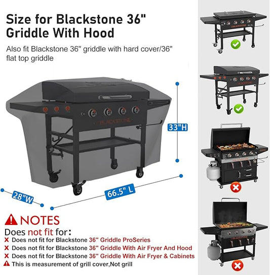 KINGLY Griddle Cover for Blackstone 36" Griddle with Hood[2026 Upgraded 1000D Heavy Duty] Rip-Proof Material,Waterproof UV & Fade Resistant,Flat Top Gas Grill Cover with Adjustable Strap and Air Vent