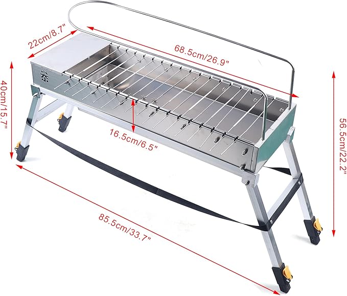 Outdoor Electric BBQ Grill, Automatic Rotating Grill Stainless Steel Barbecue Grill with Double-Side Independent Rotating System, Folding Portable Camping BBQ Grill for Garden Backyard Party Picnic