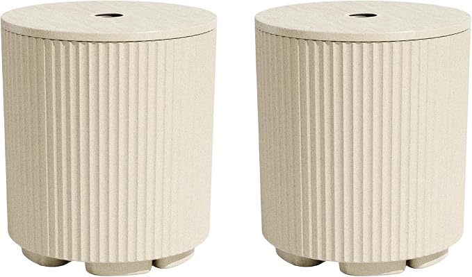 Patio Table for Umbrella, Pool Side Table, 2 Pack, Beige | Adjustable Knob, 1.5Inch Umbrella Hole, All Weather Material