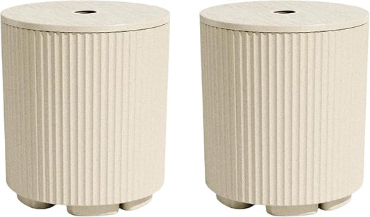 Patio Table for Umbrella, Pool Side Table, 2 Pack, Beige | Adjustable Knob, 1.5Inch Umbrella Hole, All Weather Material