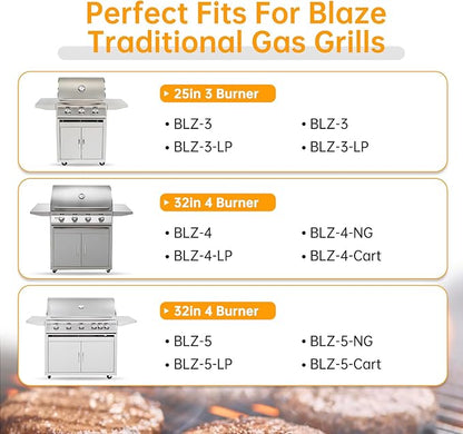 4 Pcs 9MM Stainless Steel Cooking Grid Grates and 4Pcs Heat Plates Flame Tamer for Blaze Grill Replacement Parts,for Blaze Grill Model BLZ-4LTE2-LP,BLZ-4NG,BLZ-4LP,BLZ-4-Cart,BLZ-4NG-Cart
