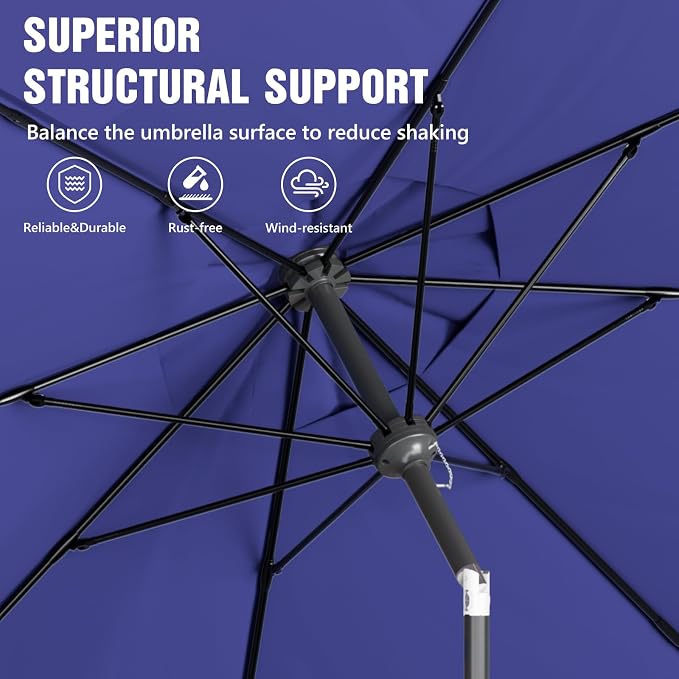 Outdoor Patio Umbrella, Table Umbrella with Push Button Tilt and Crank, 8 Ribs Market Umbrella