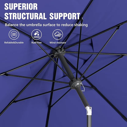 Outdoor Patio Umbrella, Table Umbrella with Push Button Tilt and Crank, 8 Ribs Market Umbrella